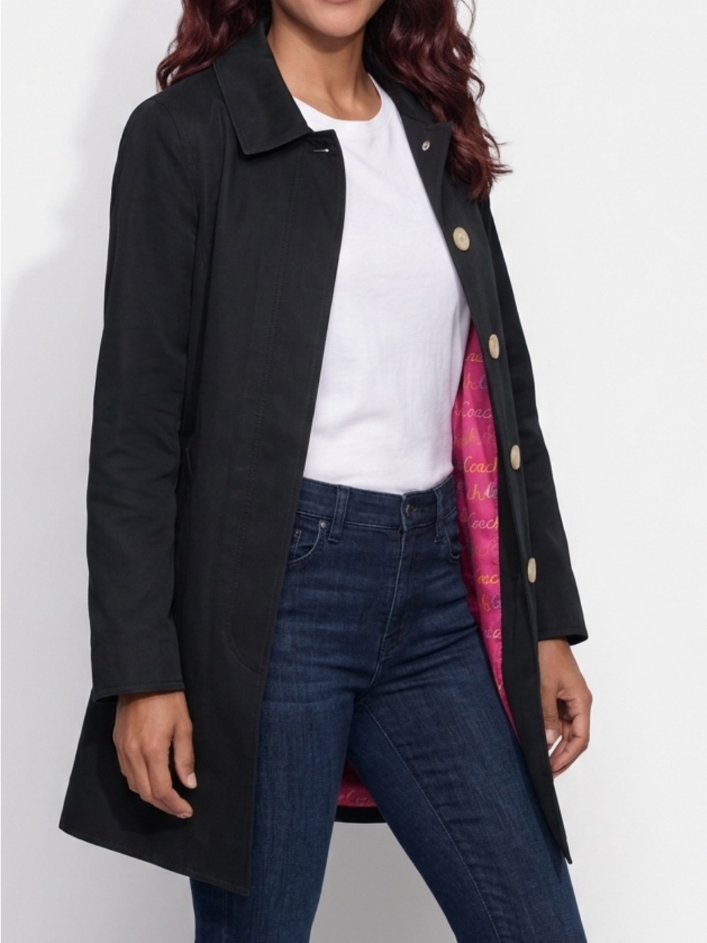 Coach Black Trench Coat with Pink Branded Lining